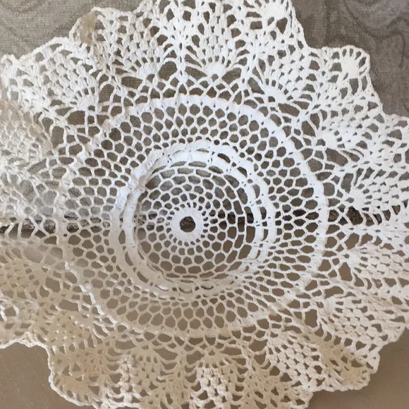 Vintage Wedding Basket Bowl Lampshade Handmade White Crochet Cotton